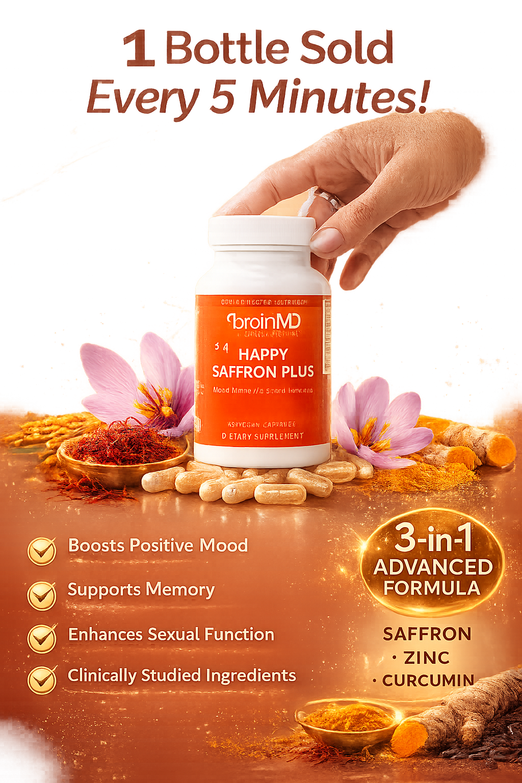 HAPPY SAFFRON PLUS BRAIN MD - ADVANCED MOOD & COGNITIVE SUPPORT FORMULA