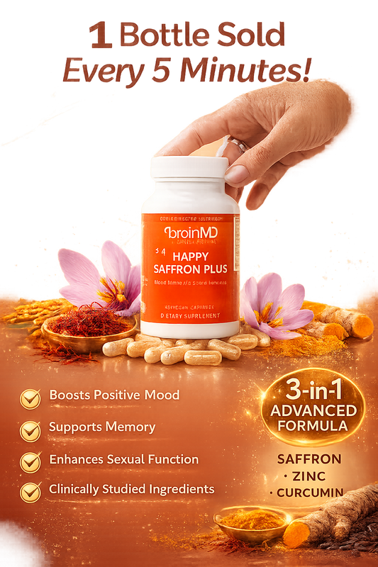 HAPPY SAFFRON PLUS BRAIN MD - ADVANCED MOOD & COGNITIVE SUPPORT FORMULA