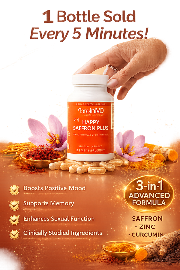 HAPPY SAFFRON PLUS BRAIN MD - ADVANCED MOOD & COGNITIVE SUPPORT FORMULA