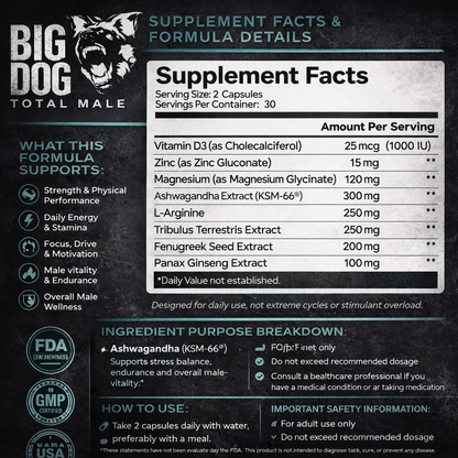 BIG DOG TOTAL MALE PILLS  - ADCANCED HEALTH SUPPORT FORMULA FOR MEN